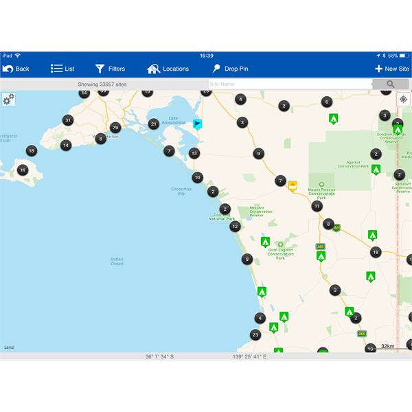 No of sites covered in vicinity of Coorong