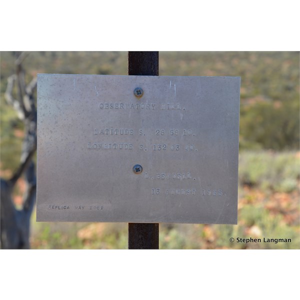 "Observatory Hill" plaque from Len Beadell, not Camera Site C