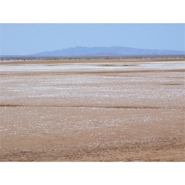 Looking back over three and a half kilometres to the eastern shore, with the Flinders in the very distance