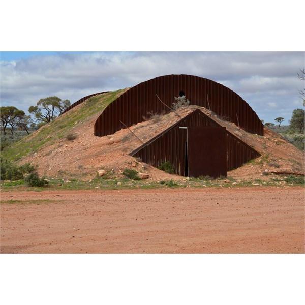 Front on view showing strong front sheet steel in the event of debris striking the ground in front on the shelter