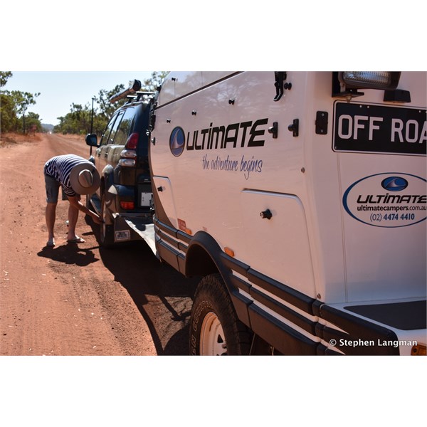 With over 600 kilometres of dirt, it was time to drop tyre pressures on the car and camper