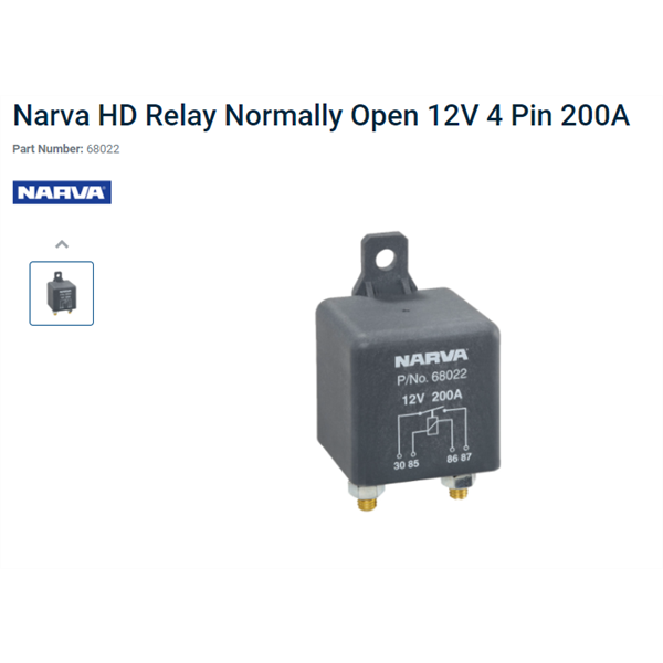 Narva HD Relay Normally Open 12V 4 Pin 200A
