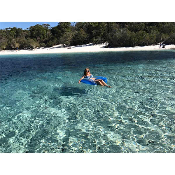 Lake McKenzie June 2017 - pictured my 29 yo daughter who's been visiting Fraser since she was in nappies - very relaxed about the adventure...
