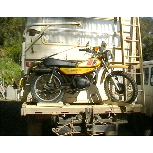 Yamaha DT100 on the back of the F350 4WD