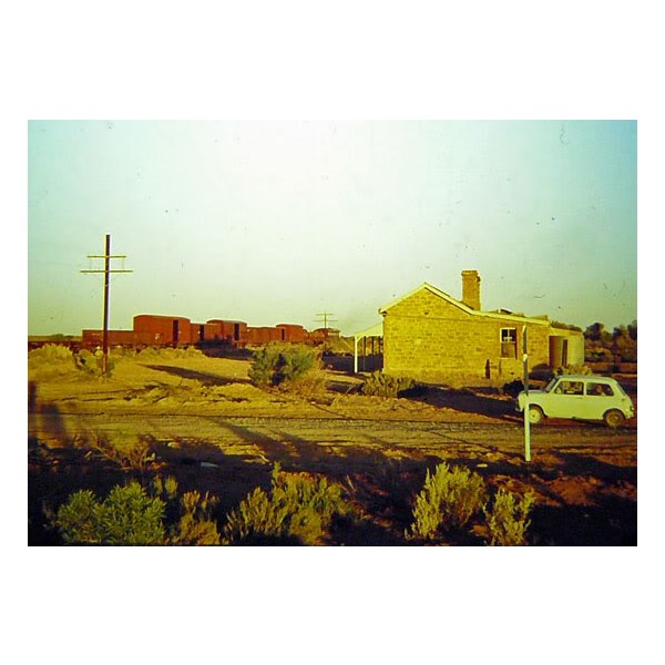 Coward Springs with the Ghan going past, Easter 1970.
