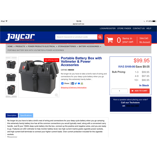 Jaycar Battery Box, with Voltmeter.