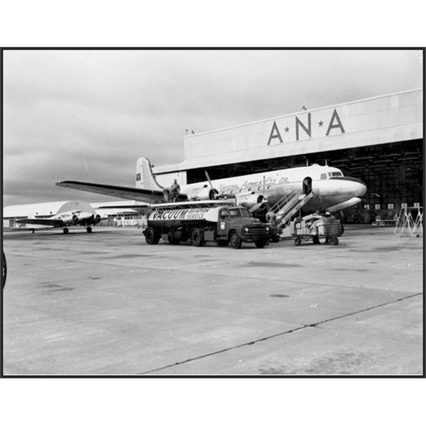 ANA Douglas DC-4 aircraft at Perth Airport in 1955.