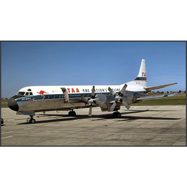 The TAA Lockheed Electra involved in the mid-air hijack. The aircraft, assigned VH-TLB, is not pictured in it's original livery