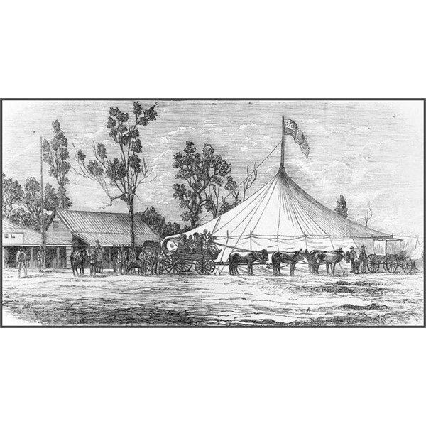 Drawing of Ashton's Circus in Clermont, 1873