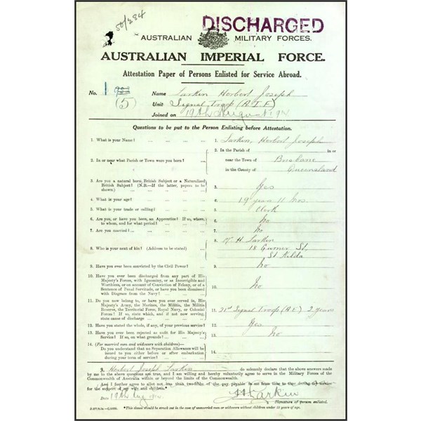 A.I.F Discharge Sheet