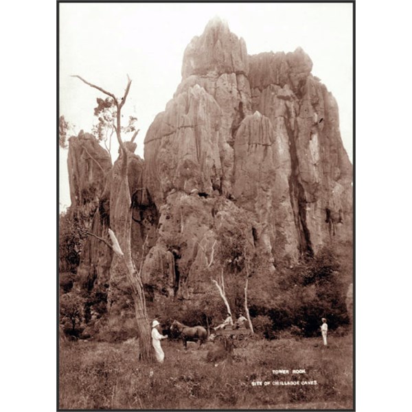 A horse and carriage at Tower Rock in 1897