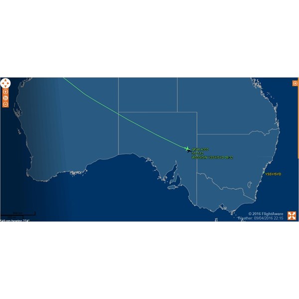 Qantas flight path 