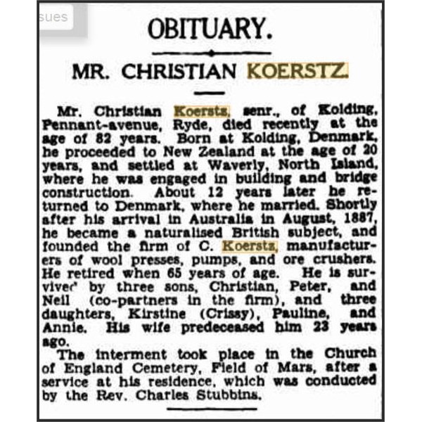 Obituary Christian Koerstz