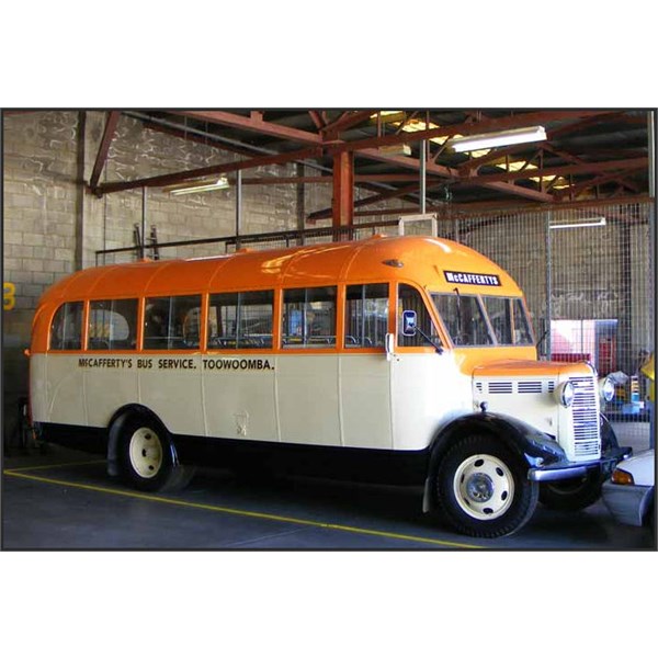 In Greyhound's Noosa depot in August 2009 was this beautifully restored Bedford OB lettered for McCafferty's Bus Service of Toowoomba