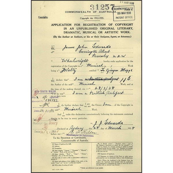 Ginger Meggs Music Copyright 1938