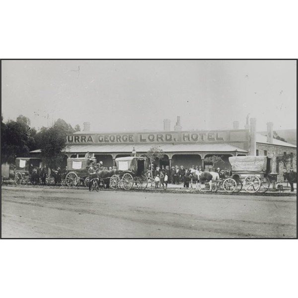 Cabs returning passengers to Burra Hotel after a football match 1906