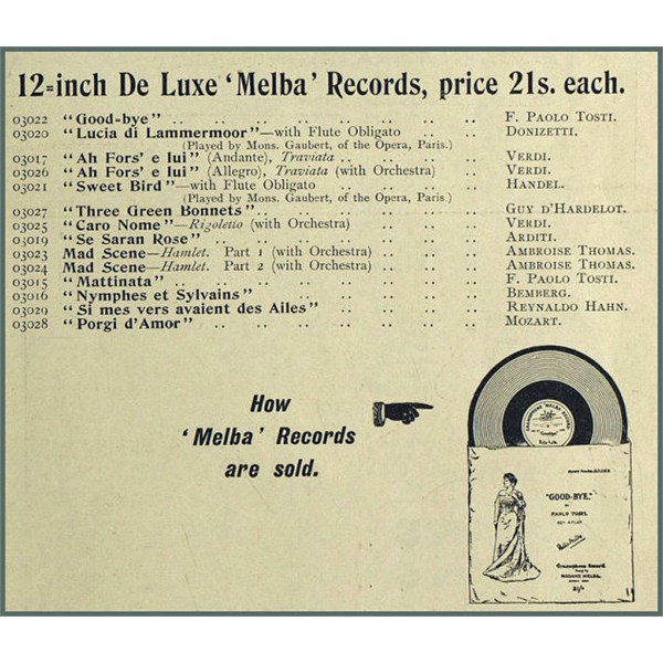 HMV advertisement for Melba recordings (1904)