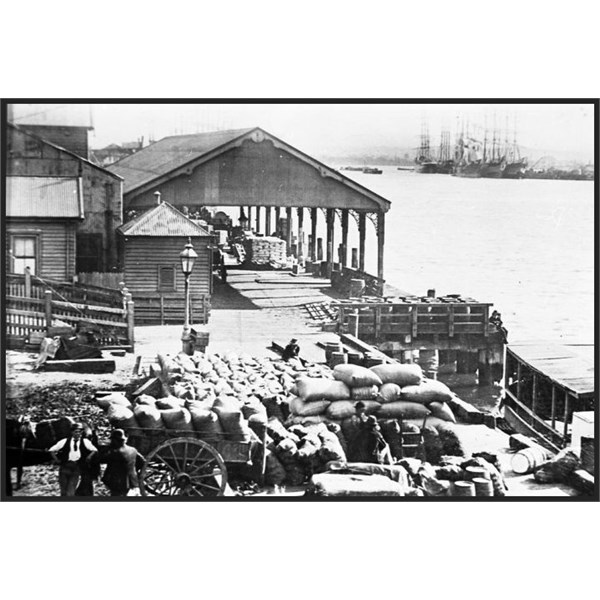 Hunter River Steamship Company wharf, Newcastle Harbour NSW, 1900