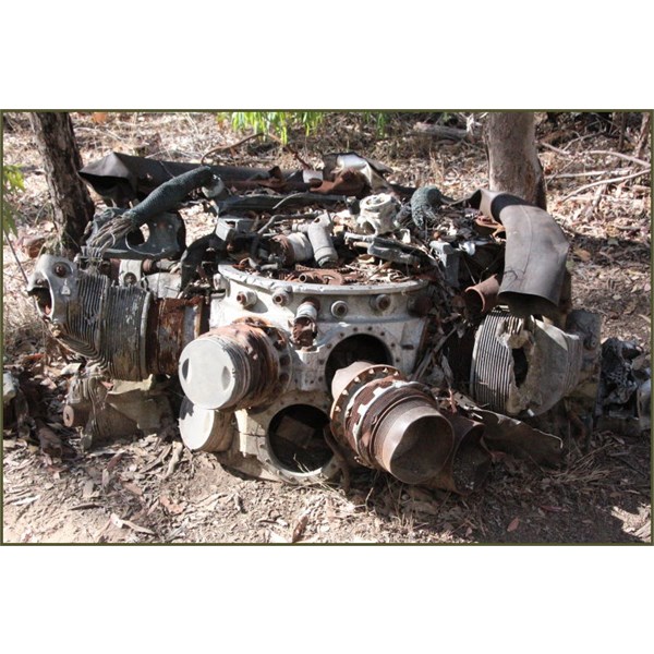 The remains of one of 4 14-cylinder Pratt and Whitney R-1839-43 twin wasp radial engines,