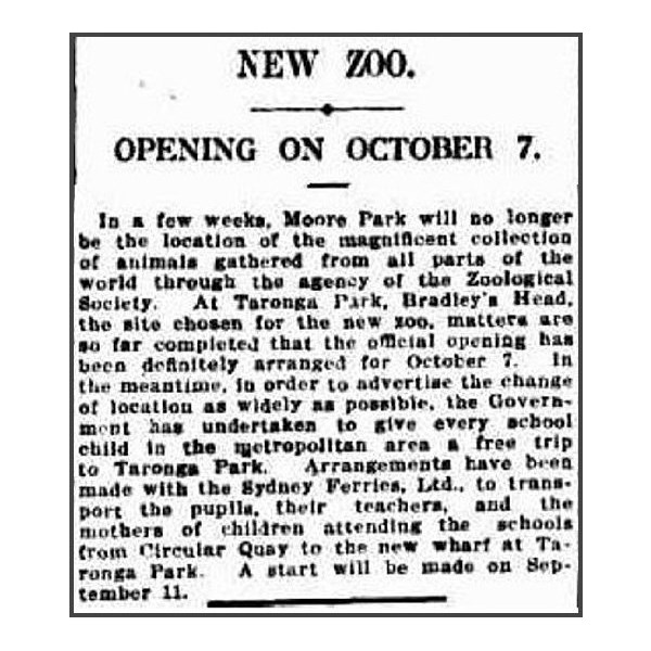 Opening date Taronga Zoo Sydney-1916