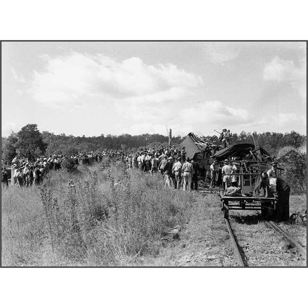 This railway smash occured near Camp Mountain on Monday, 5 May 1947