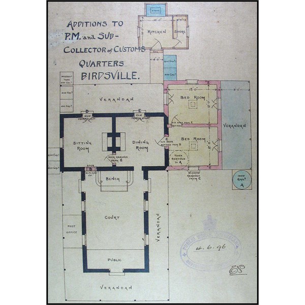 Birdsville Customs - Additions to Post Master and Sub Collector of Customs Residence Quarters - Floor Plan 1896