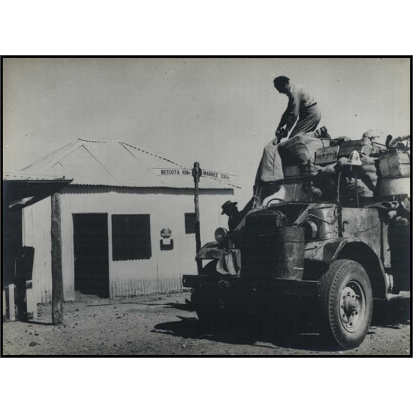 Mail contractors loading mail at Birdsville for the Birdsville to Marree Mail Service 1950-56