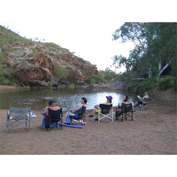 Relaxing after a dip in Caroline's pool