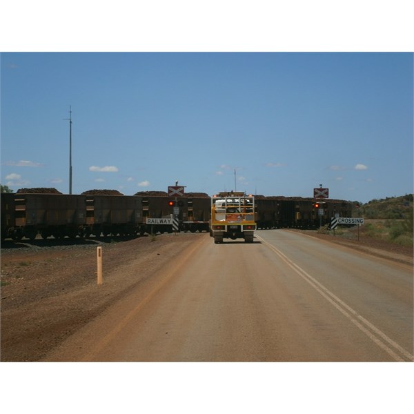 Ore train level crossing.