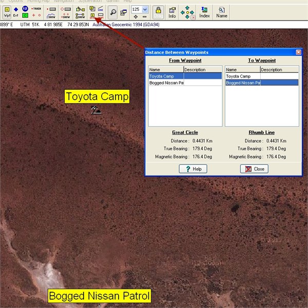 OziExplorer - Distance between two waypoints