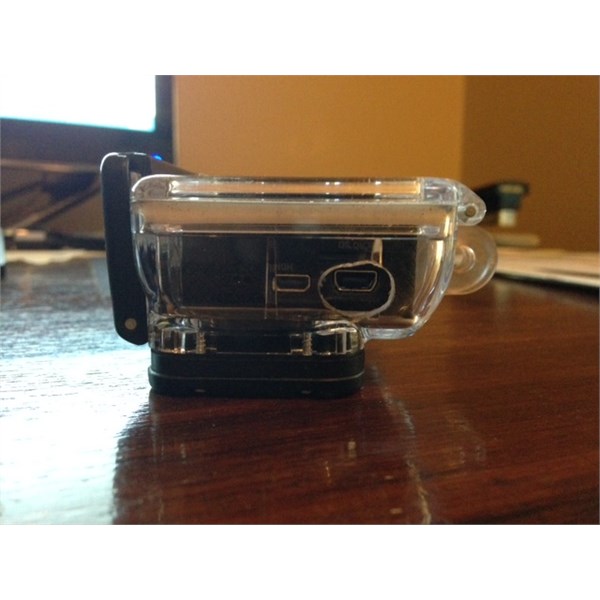 GoPro case with hole made for power lead