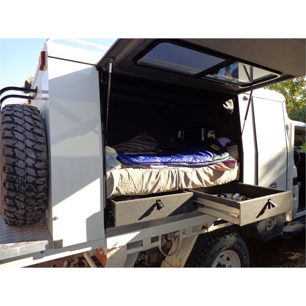 Bedroom, double bed, with storage above & underneath.