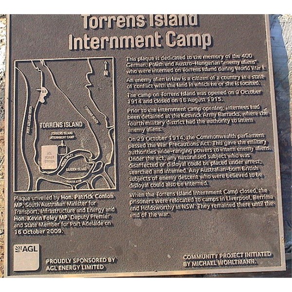 The Torrens Island Internment Camp plaque,