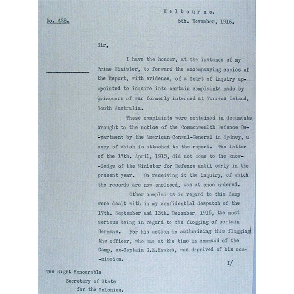 Letter re Flogging, 6th Nov' 1916