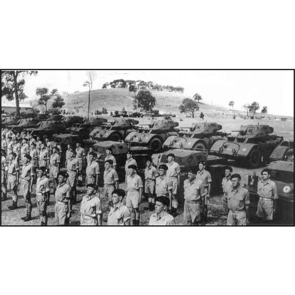 The 1st Australian Armoured Car Squadron assembled at Puckapunyal in January 1946.