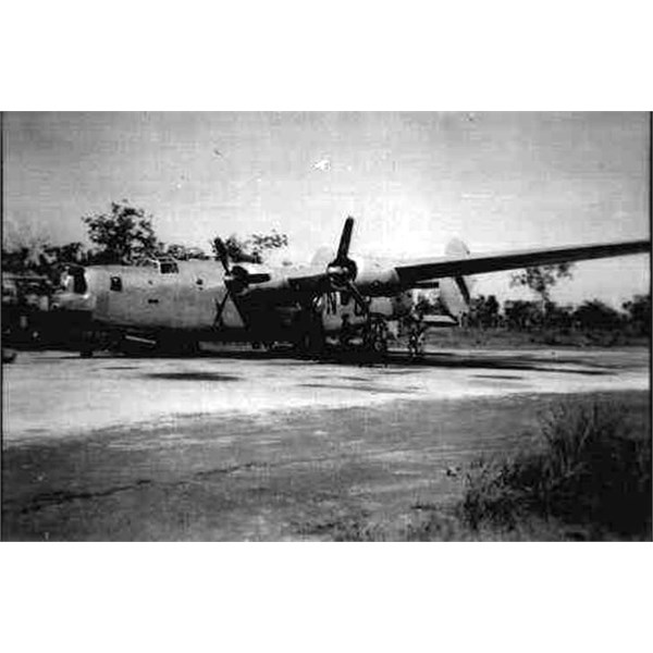 24 Squadron B-24, GR-N at Manbulloo. Servicing crew awaiting to be picked up