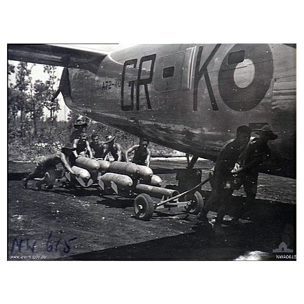 Loading Bombs, RAAF B-24 Liberator at Manbulloo, NT. September 1944