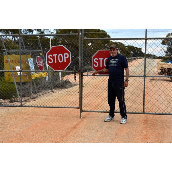 Robin by the Security Gates at Maralinga