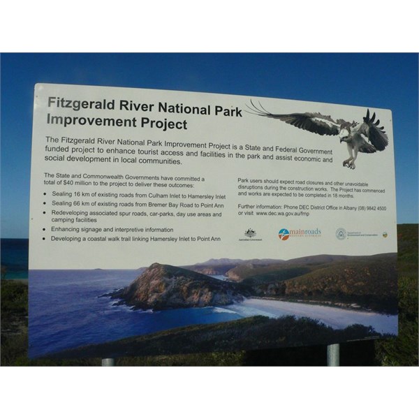 Sign in Fitzgerald River NP outlining improvements program