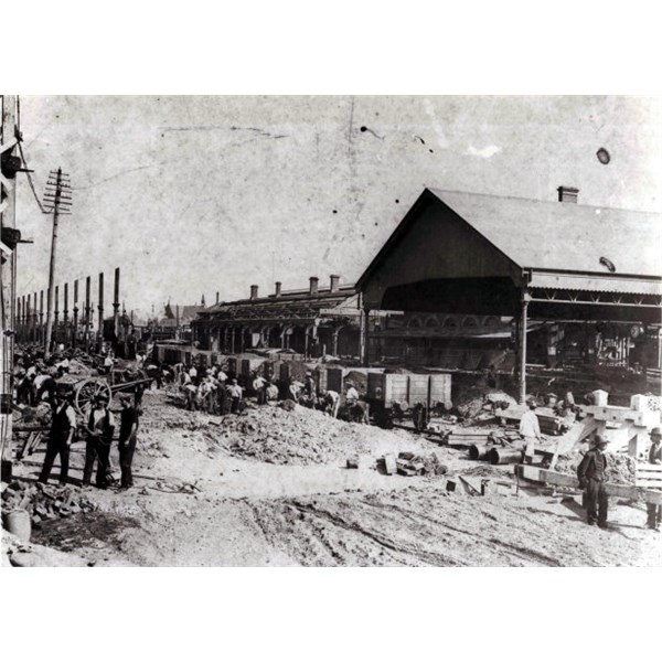 Construction work of 3rd Station at the Devonshire St end, c.1902.