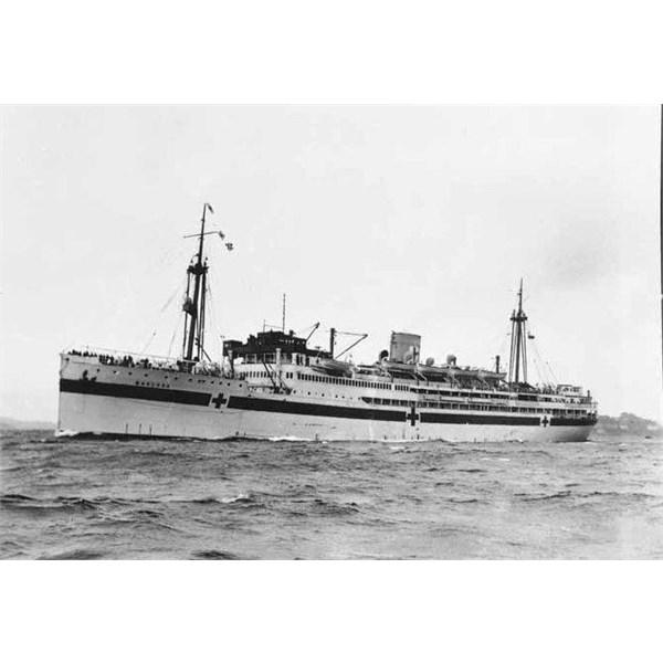 The newly fitted hospital ship Manunda in Sydney Harbour on 17 August 1940