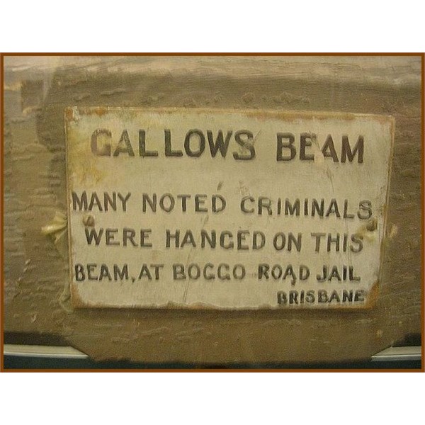 Plaque on gallows beam used at Boggo Road Gaol