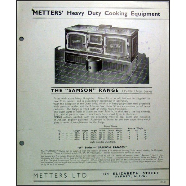 Brochures of Metters Heavy Duty Cooking equipment for RAAF Stations in Queensland