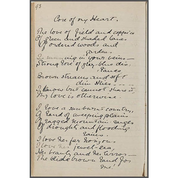 Mackellar's notebook with first two verses
