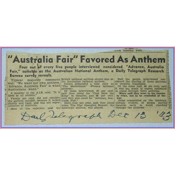 Favored as Anthem Dec 1943