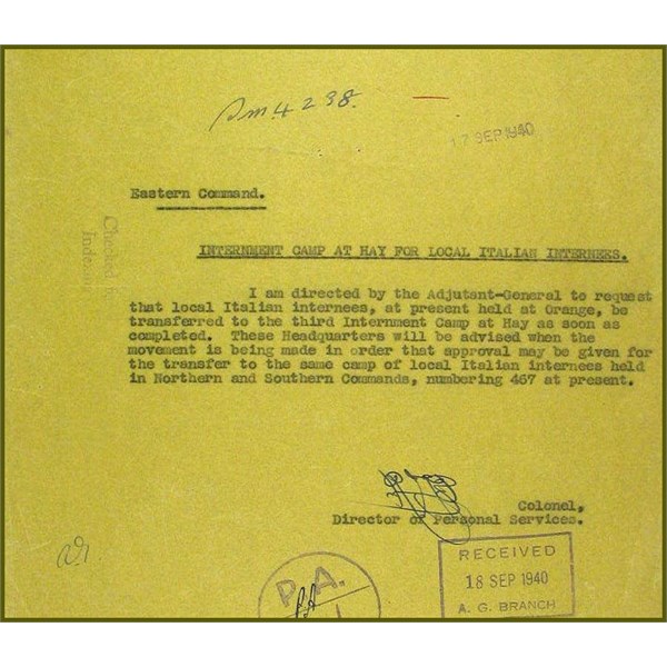 Hay Internment Camp document