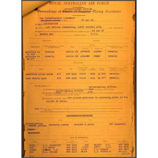 Spitfires JL314 and EE677 - Investigation re accident to near Manton Dam on 26.9.1943