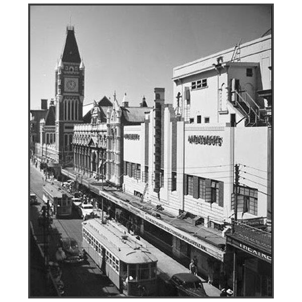 Electric trams on Hay Street in 1949
