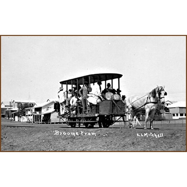 A horse drawn tram in Broome, 1904