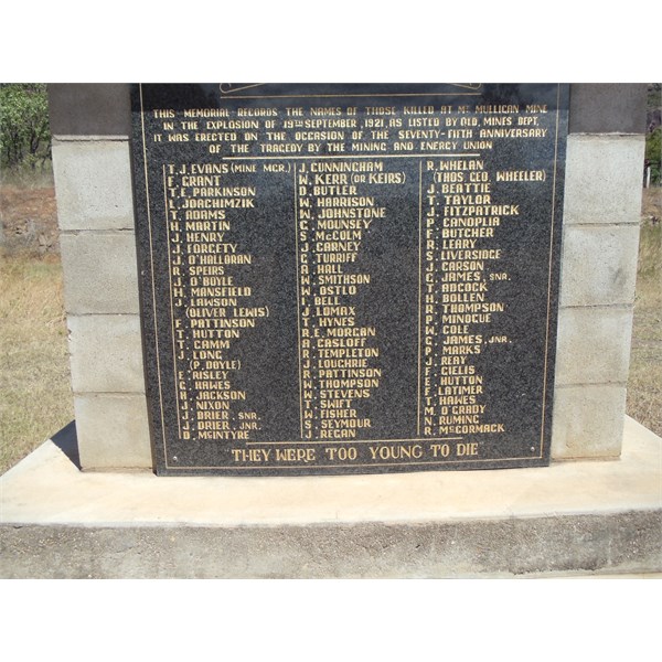 List of those lost in the mine explosion - Mt Mulligan Nth Qld